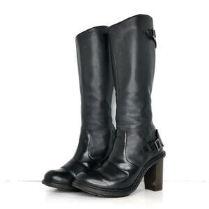 Dr Martens Ava Knee High Block Heel Zip Black Leather Boots Women’s 9 Shoes